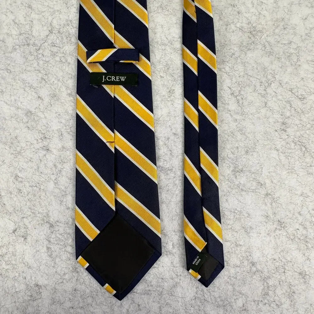 J Crew Striped Silk Necktie Navy Blue Yellow Diagonal Stripe Business Tie 57